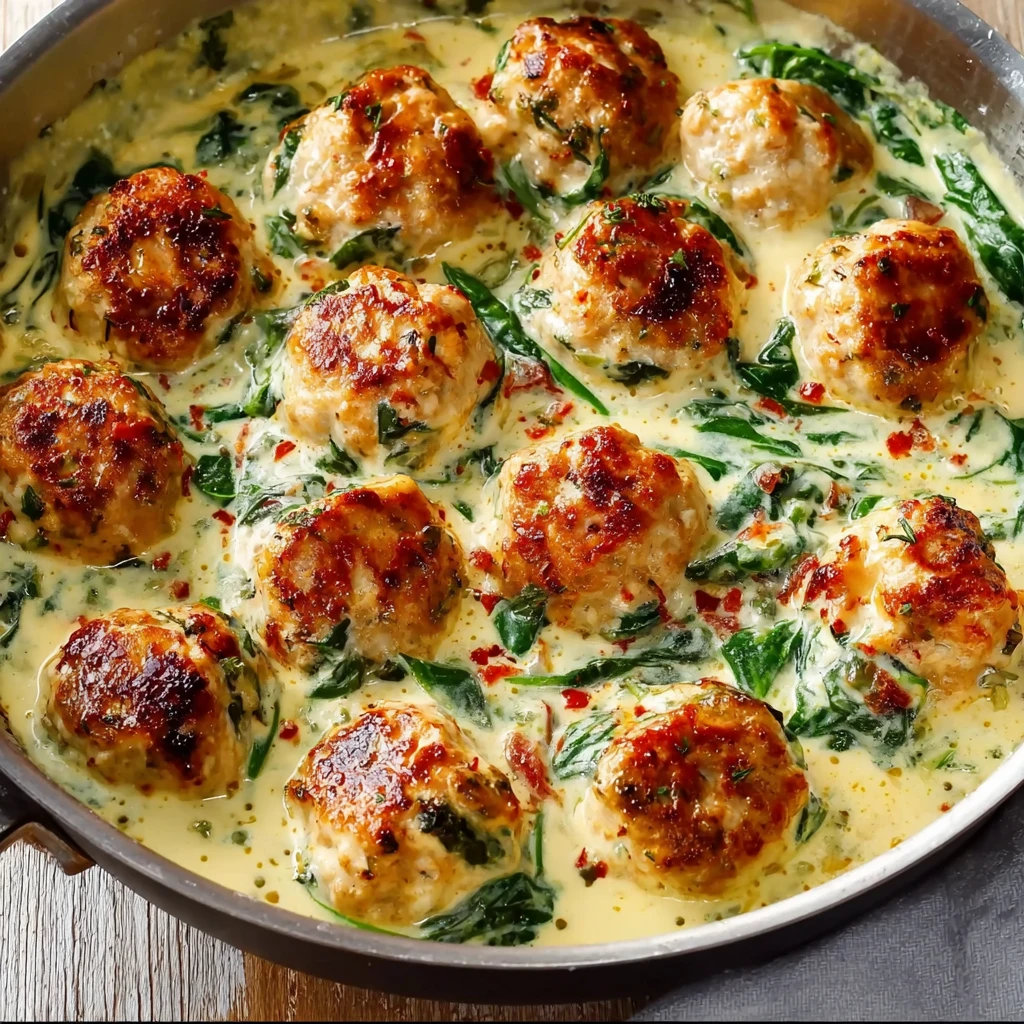 Baked Chicken Ricotta Meatballs Spinach Alfredo Sauce