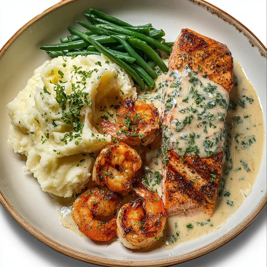Cajun Shrimp Salmon Garlic Cream Sauce Dinner