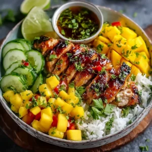 Chili Crisp Chicken Mango Cucumber Rice Bowl for a Fresh Twist