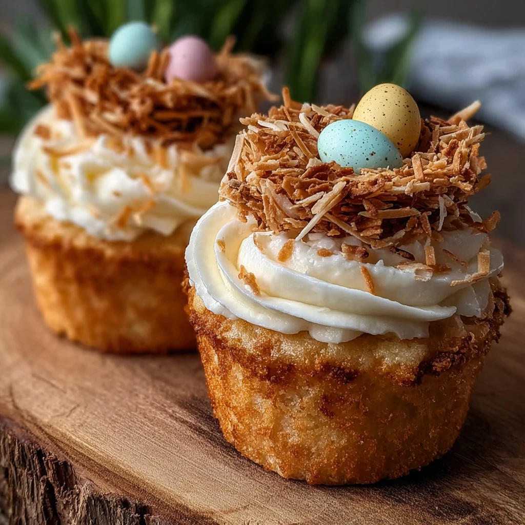 Coconut Cream Easter Nest Cupcakes