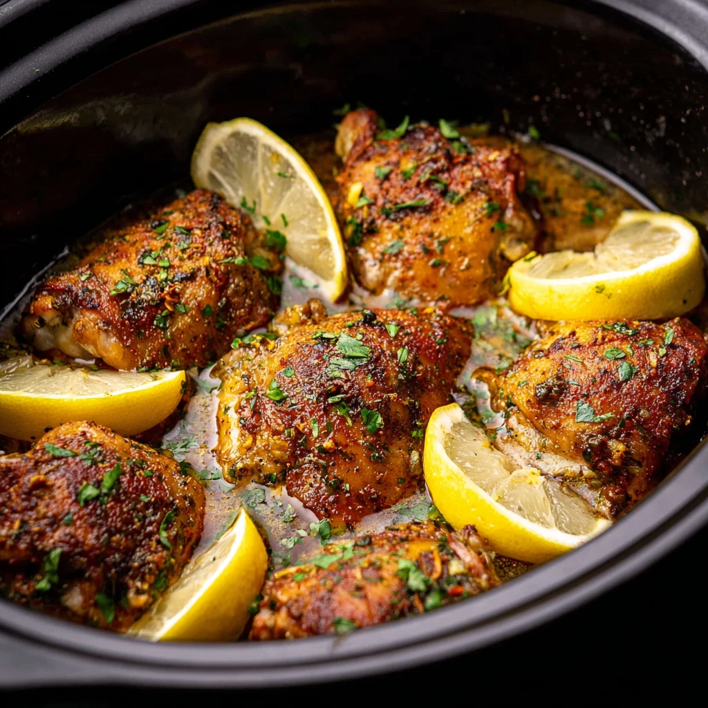 Crockpot Lemon Garlic Butter Chicken Thighs