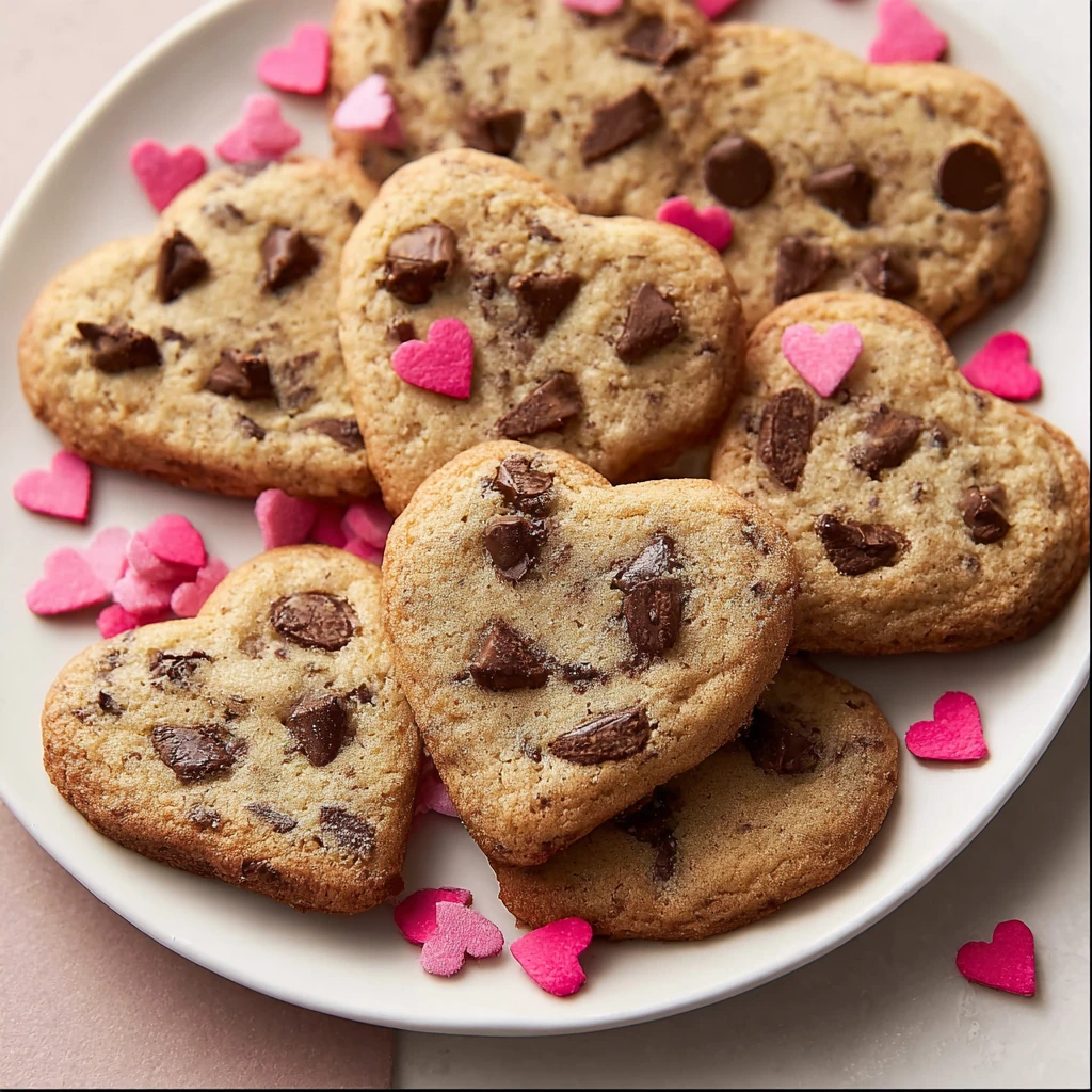 Heart Shaped Chocolate Chip Cookies Valentines Day Cozy