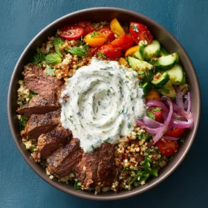 Mediterranean Beef Bowl with Herbed Yogurt Sauce