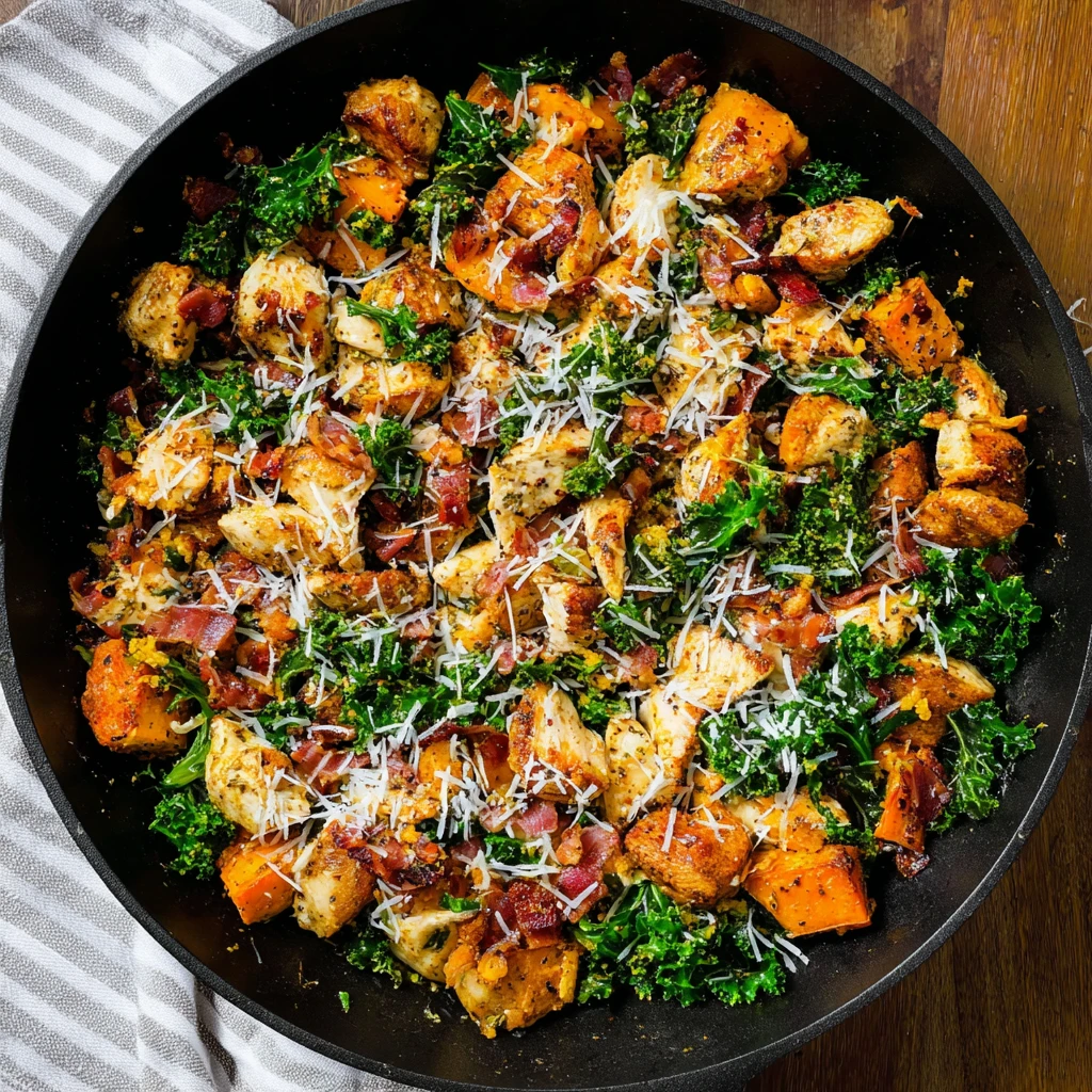 Onepan Chicken Sweet Potato Kale Skillet