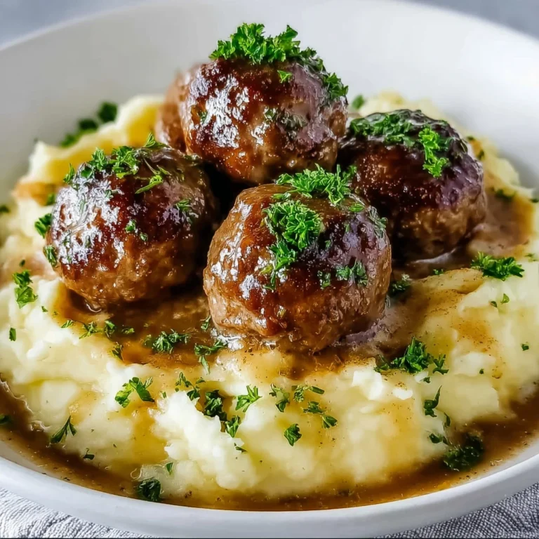 Salisbury Steak Meatballs Garlic Herb Mashed Potatoes