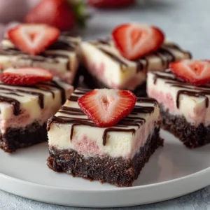 Strawberry Cheesecake Bars with Fudgy Brownie Crust