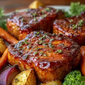 Crockpot Honey Garlic Pork Chops with Roasted Veggies