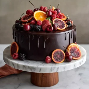 Black Cocoa Cake with Fresh Berries and Blood Orange Slices Recipe