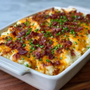 Cozy Loaded Baked Potato Casserole Recipe with Crispy Bacon and Cheese Perfect for Easy Comfort Meals