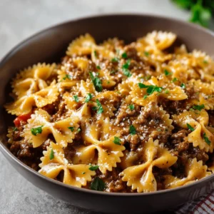 Creamy Beef and Bowtie Pasta