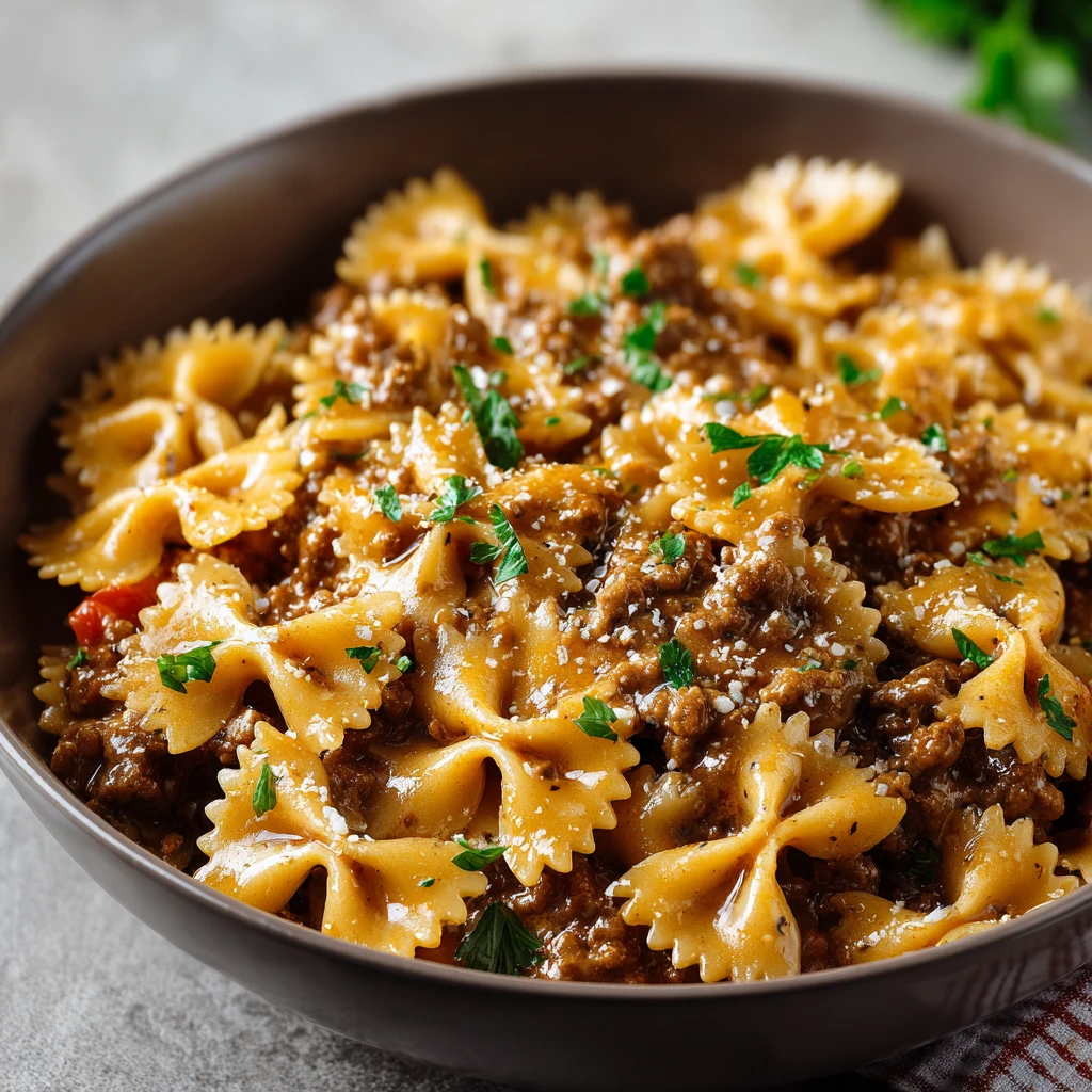 Creamy Beef Bowtie Pasta
