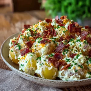 Creamy Deviled Egg Potato Salad Recipe with Crispy Bacon Bits Easy and Perfect