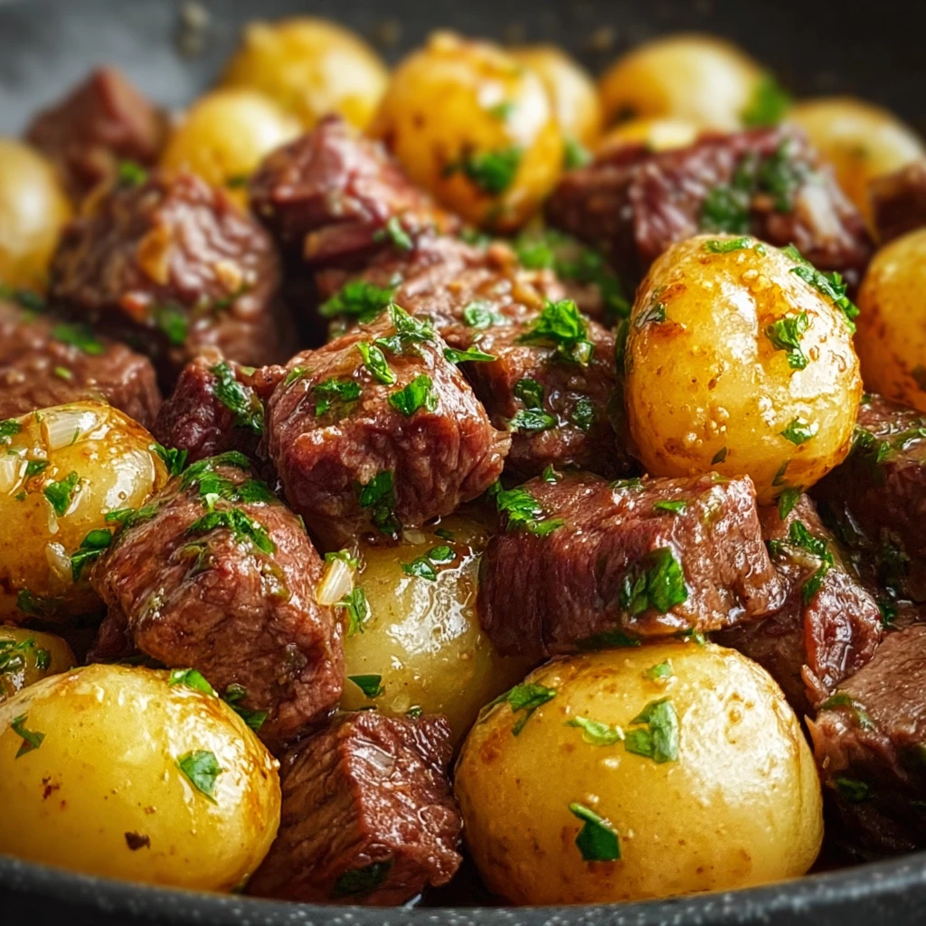 Garlic Butter Beef Bites Potatoes