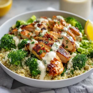 Grilled Chicken Broccoli Bowls with Creamy Garlic Sauce Recipe