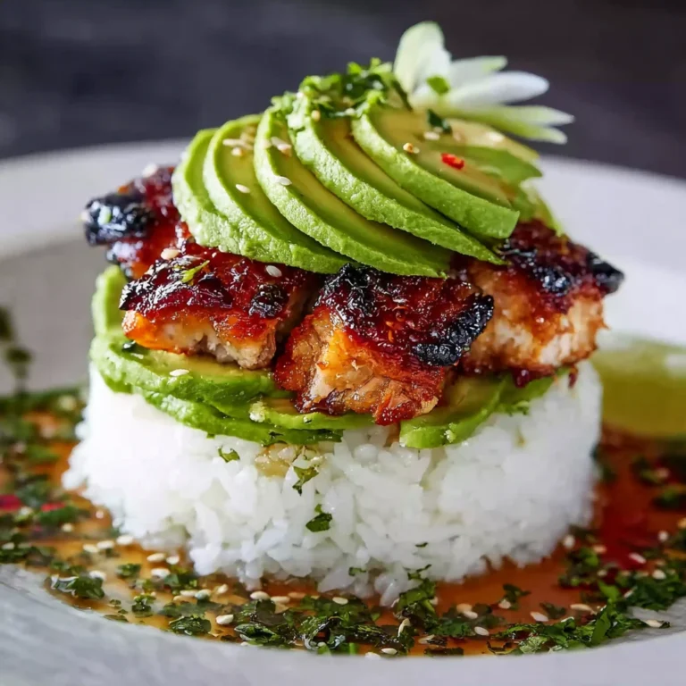Honey Lime Chicken Avocado Rice Stack