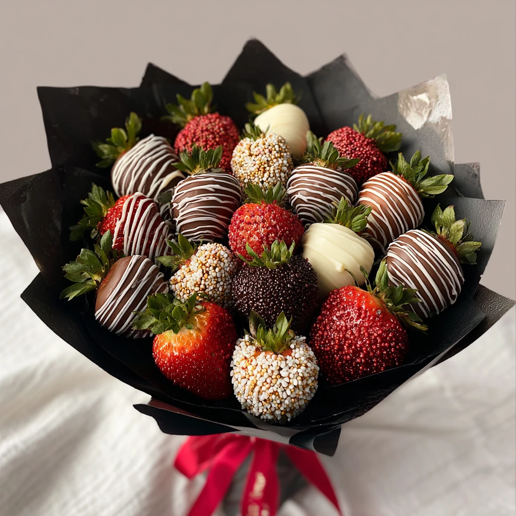 Strawberry Chocolate Bouquet Sweet Elegant Handmade Gift Forvalentines