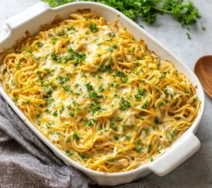 Cheesy Cream Cheese Chicken Noodle Casserole