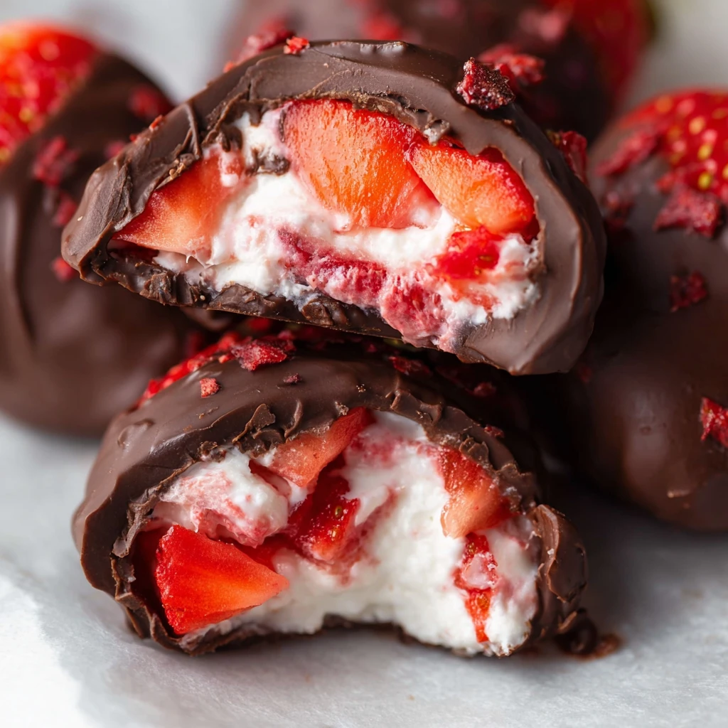 chocolate strawberry yogurt clusters frozen dessert with fresh strawberries