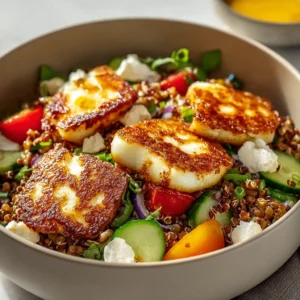 Crispy Halloumi Honey Grain Bowl – Easy & Flavorful!