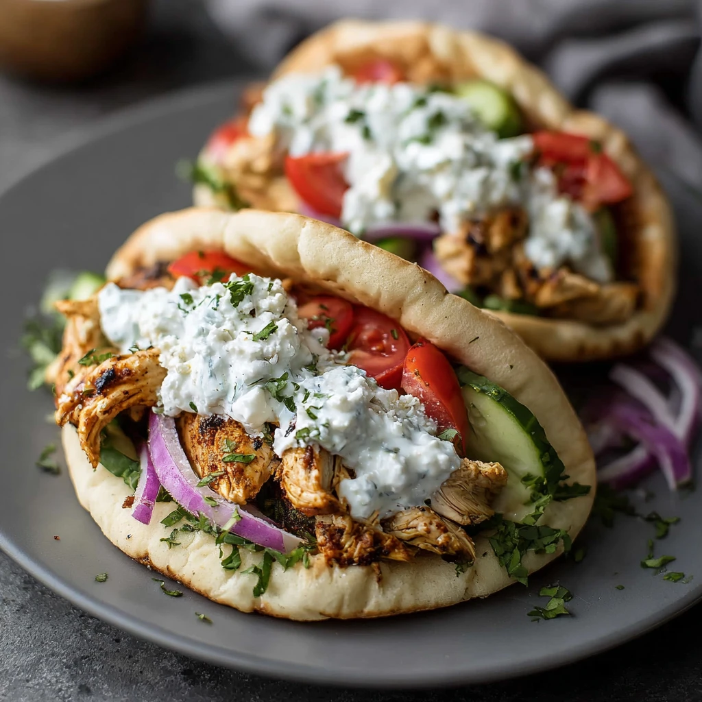 Crockpot Greek Chicken Pitas Tzatziki