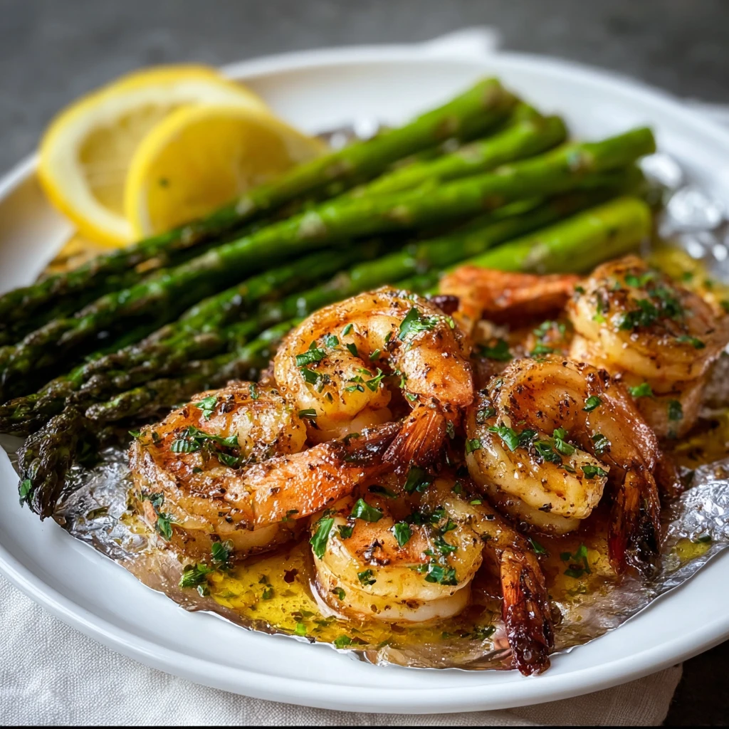 Garlic Lemon Shrimp Asparagus Foil Packs Dinner