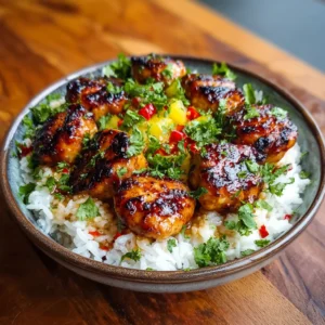 Grilled Maple Sriracha Chicken Bites with Coconut Rice