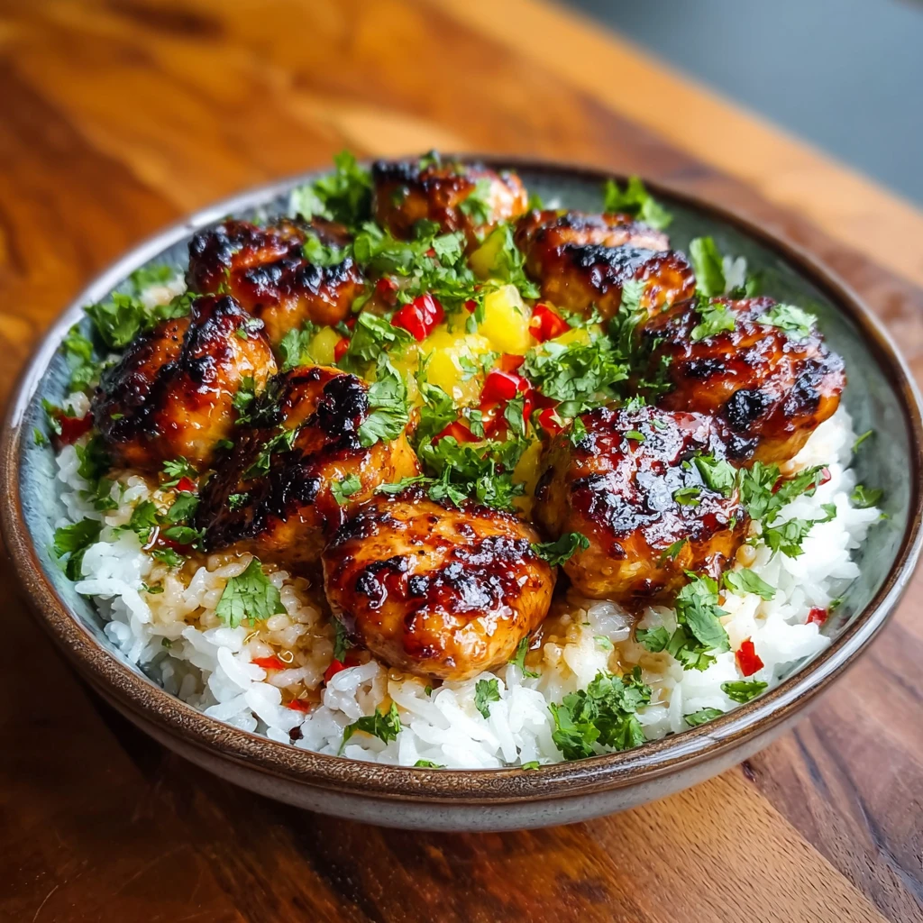 Grilled Maple Sriracha Chicken Bites Coconut Rice