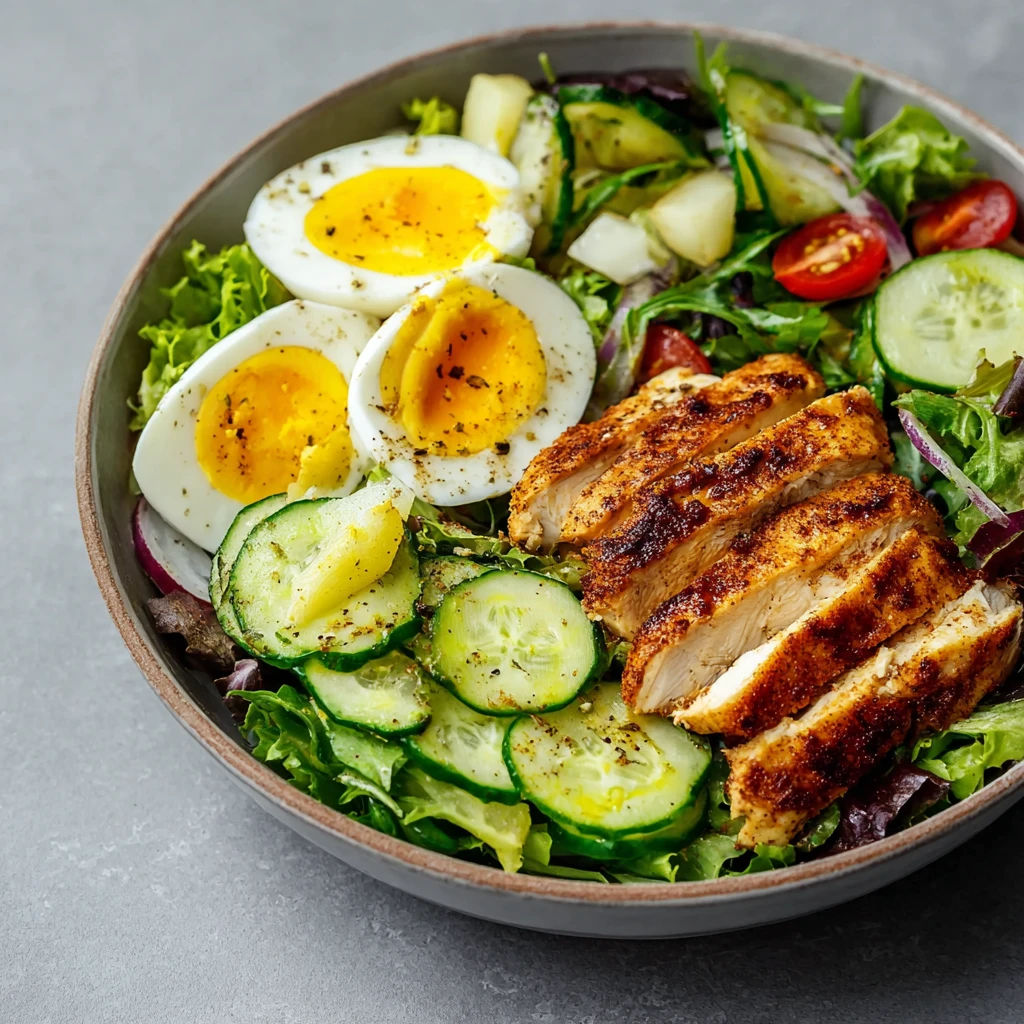Healthy Spring Chicken Salad Bowl Eggs Crisp Greens