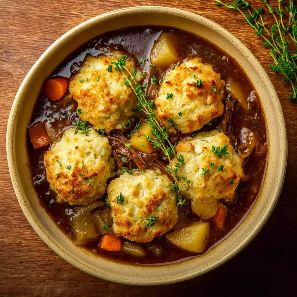Homemade Irish Stew Cheddar Dumplings