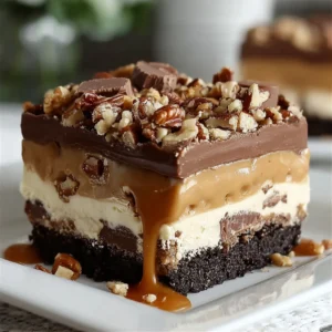 No Bake Turtle Lush – Chocolate Caramel Pecan Layer Dessert