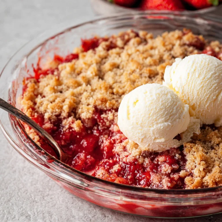 homemade strawberry crumble with fresh strawberries and buttery crumble topping