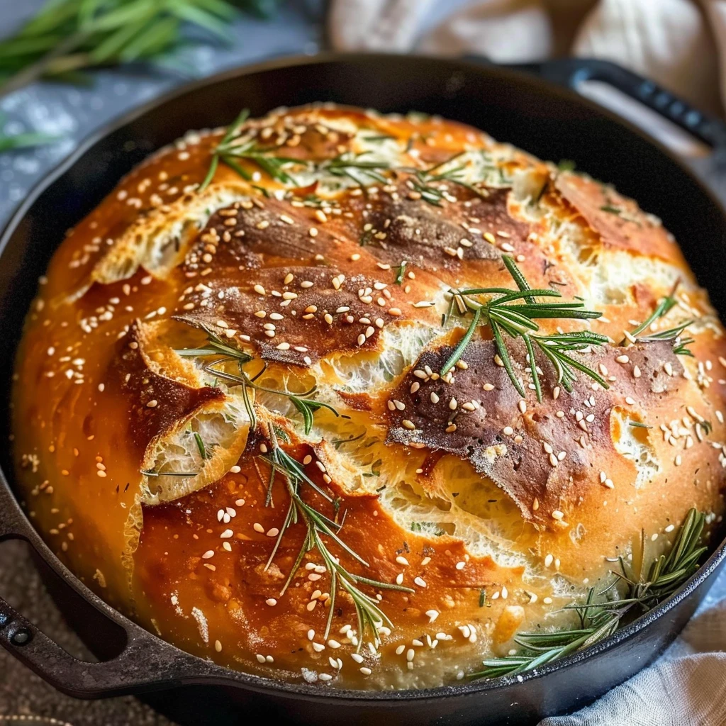 Dutch Oven Garlic Rosemary Bread