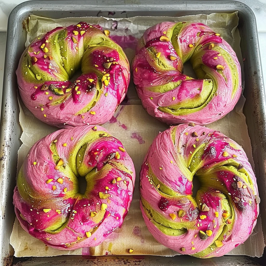 Raspberry Pistachio Sourdough Bagels