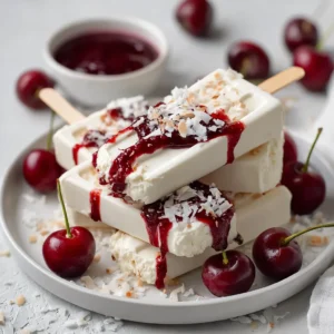 Coconut Ice Cream Bars with Cherry Drizzle Delight!