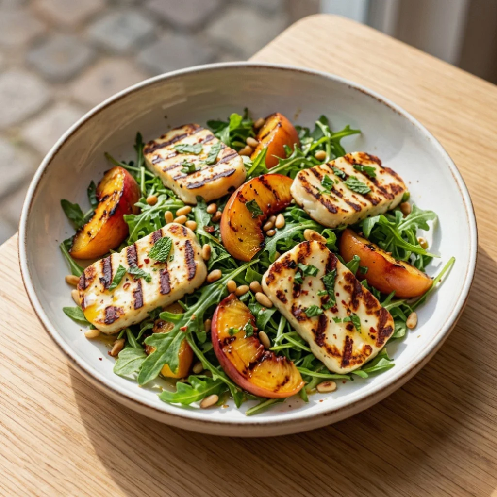 Fresh Grilled Halloumi Peach Salad
