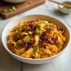 Gochujang Cream Cheese Fettuccine with Crispy Bacon and Green Onions