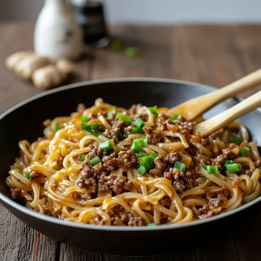 Mongolian noodles with ground beef