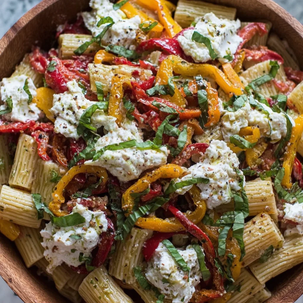 Roasted Pepper Pasta Salad with Burrata