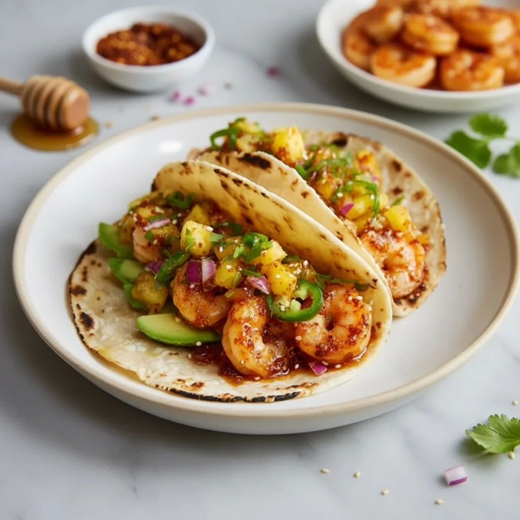 Spicy chili crisp shrimp tacos