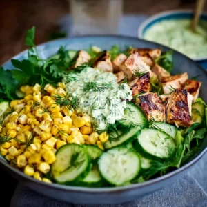 Street Corn Creamy Cucumber Chicken Salad