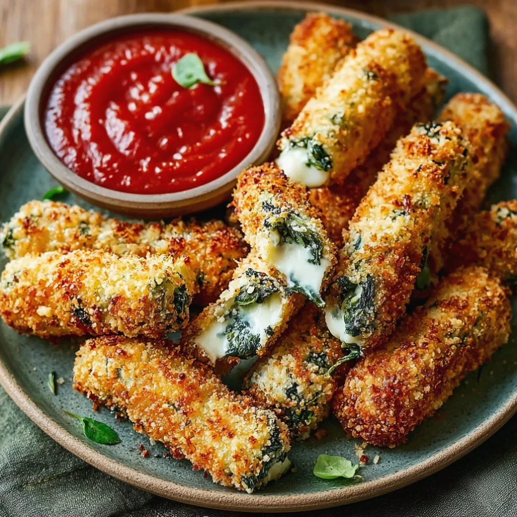 Crispy Spinach Dip Mozzarella Sticks