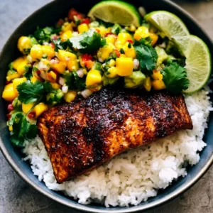 BBQ Salmon Bowls with Mango Avocado Salsa